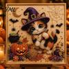 DIY Decorative Wall Hanging Halloween Cat Faux Pearl Painting Art Kit, Spooky 3D Beads Crafting Kits for Beginners Crafts, Cute Witch Gem Adults,