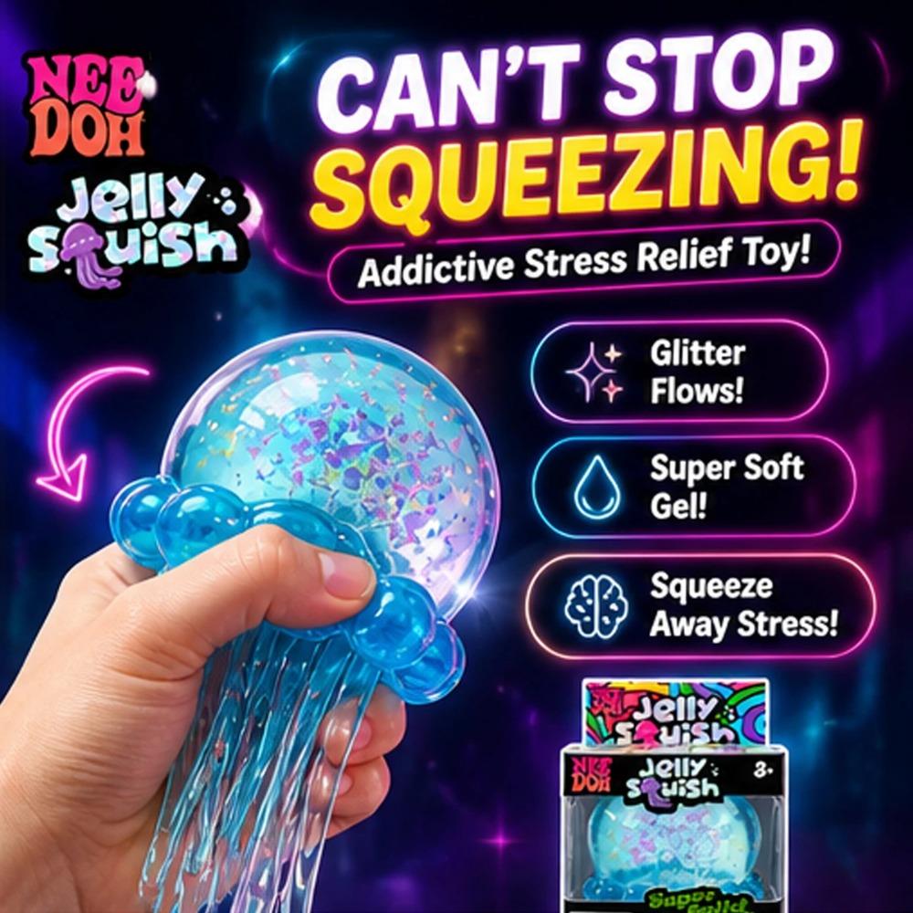 Needoh Jellyfish Squishy Bright Color Soft Fuzz Ball Squeeze Sensory Toy Stress Relief Anti Anxiety Relaxing Fidget Toy for Kids