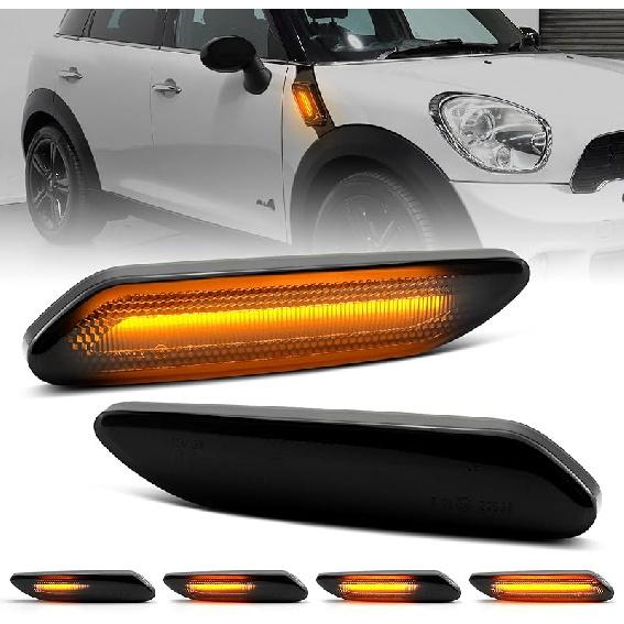 Sequential LED Side Marker Turn Signal Lights Compatible With BMW mini Cooper 2011-2016 R60 Countryman R61 Paceman, Smoked Lens Front Fender
