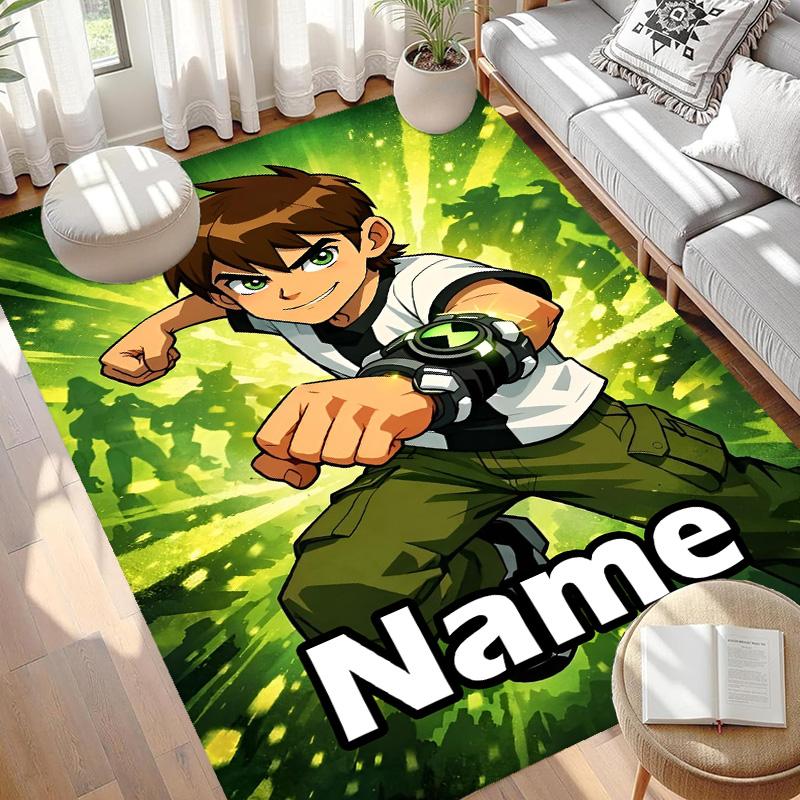 Custom Name Personalized Ben 10 Cartoon Print Carpet, Versatile Home Decor Rug, for Playroom, Apartment, Balcony, Entryway, Hallway Gift