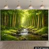 Zielony Las Bambusowy Strumień Natura Gobelin Zen Krajobraz Wiszący na Ścianę Wystrój Studio Jogi Spokojny Widok Tkanina Plakat Sztuka 2D Płaski