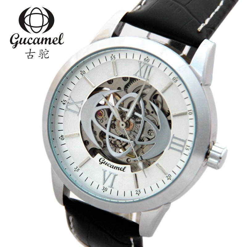 GUCAMEL Herren-Mechanische Uhr, Römische Ziffern, Perforierte Mechanische Uhr, Herren-Mechanische Uhr