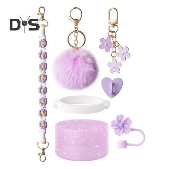 7-teiliges Tassen-Zubehör-Set für 30/40 oz Becher, Silikon-Griffband, Stiefel-Strohhalm-Abdeckung, Schlüsselanhänger-Anhänger, BPA-frei, wiederverwendbar, dekorative Geschenke für Weihnachten