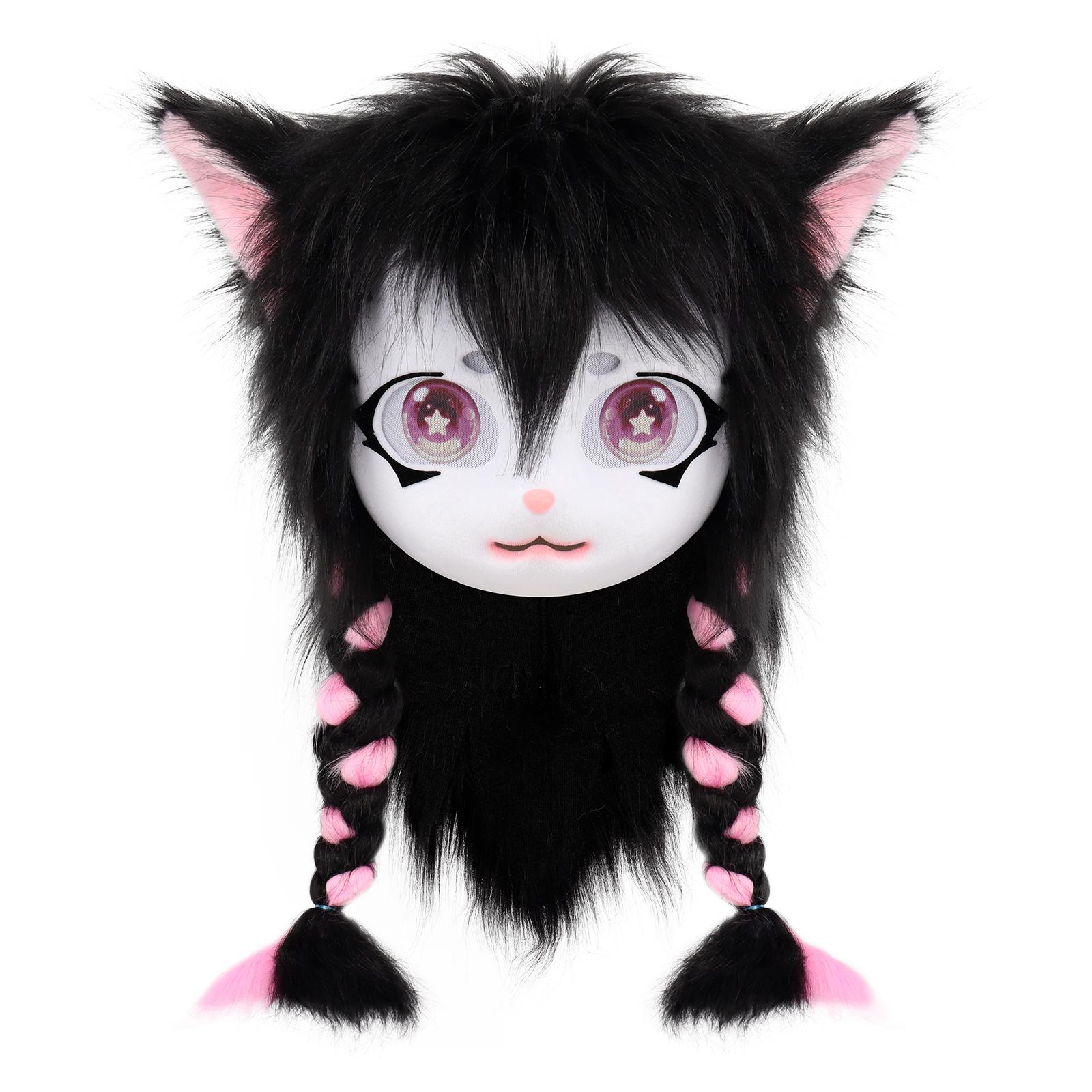 Tête d'Animal Chat Fursuit Masque Découpé Halloween Cosplay Fête Costume Accessoires