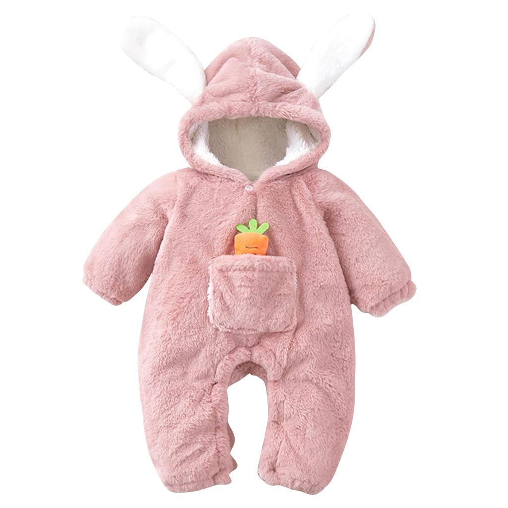 Famuka Winter Rabbit Baby Hooded Romper Fluffy Kigurumi Costume for Baby Shower Boys and Girls 100th Day Celebration Gift Coverall, Jumpsuit,