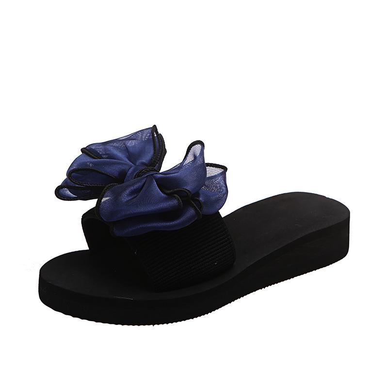 

Fashion Women s Slope Heel Sandals Summer New Round Head Open Toe Cloth with Butterfly Knot Thick Sole Anti-slip Wear-resistant Slippers 36
