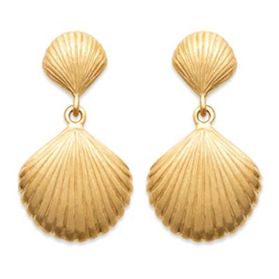 [R3934] - Gold Plated 'Coquille Saint Jacques' Earrings - 18x10 Mm