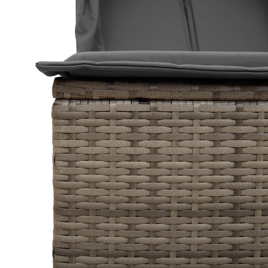 Vidaxl Doppia Sdraio con Tettoia e Tende, Polyrattan Grigio