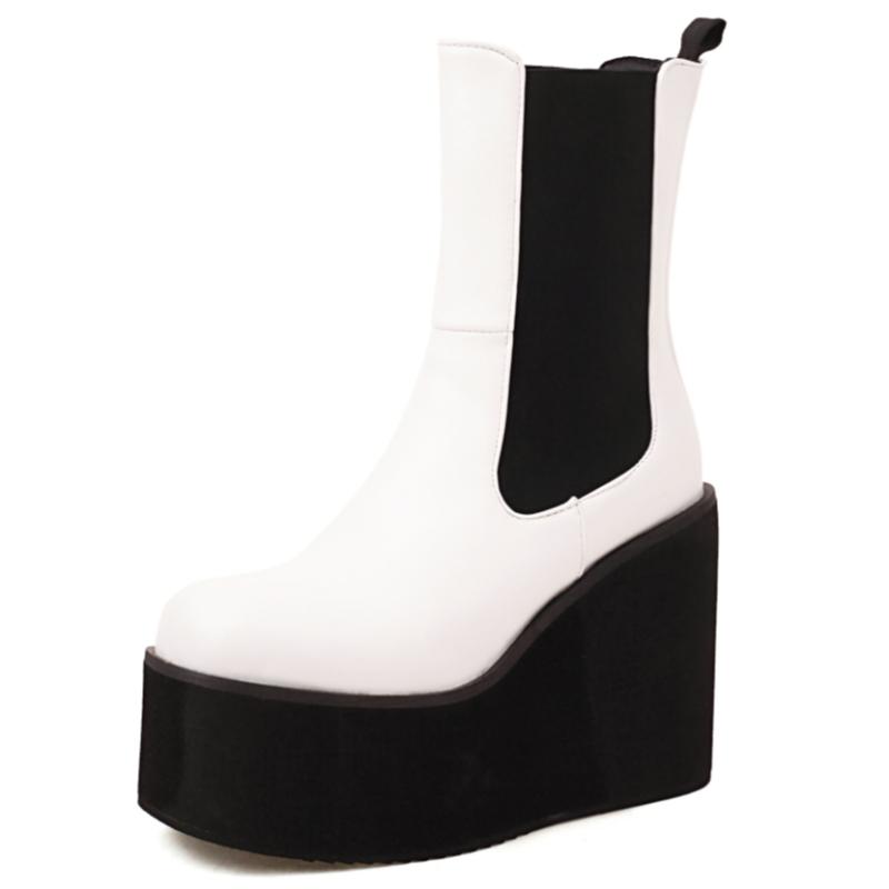 

Platform Ankle Boots For Women Shoes Black White Wedges High Heels Gothic Boot Casual Autumn Winter Shoes Female Waterproof 34 белый