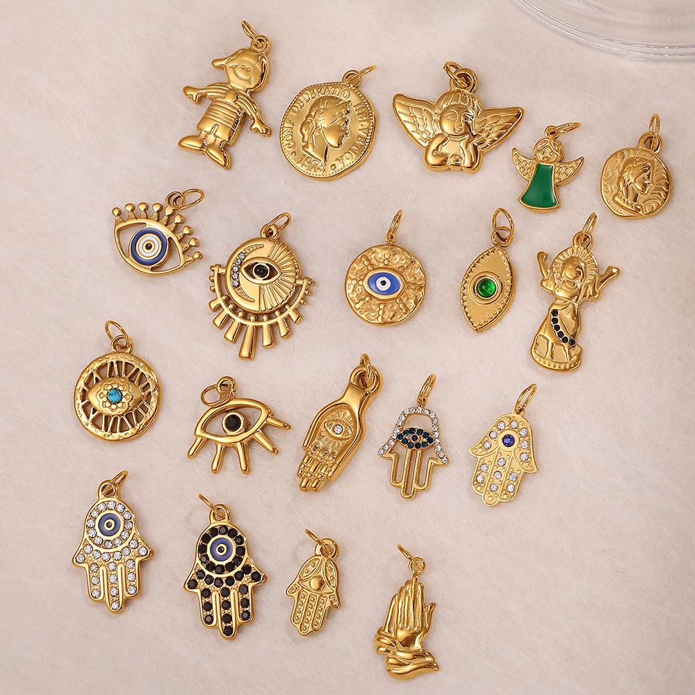 2026 DIY Pendant Necklace Fortune Amulets 18K Gold Plated Stainless Steel Charms Protection Luck Pendants for DIY Jewelry Making