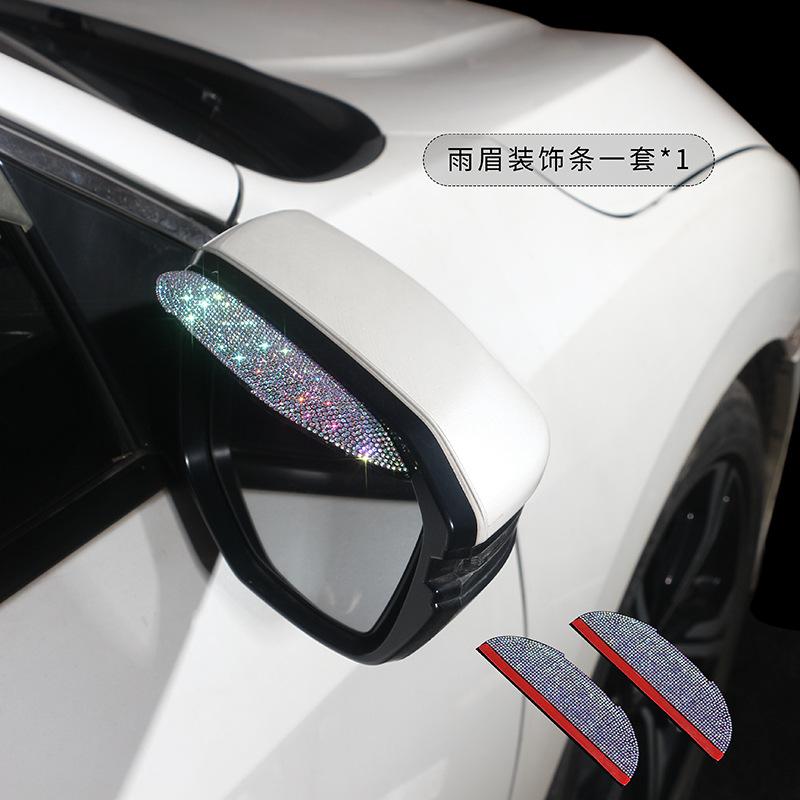 2 Car Side Rear View Mirror Rain Eyebrow Visor Bling Rhinestones Look Sun Shade Snow Guard Weather Shield Cover Auto Accessories