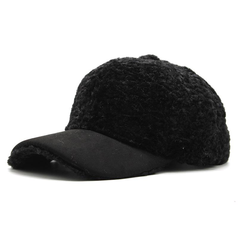 

Hat Female Warm Lamb Fur Baseball Cap Cute Plush Solid Color Versatile Student Cap Adjustable чорний
