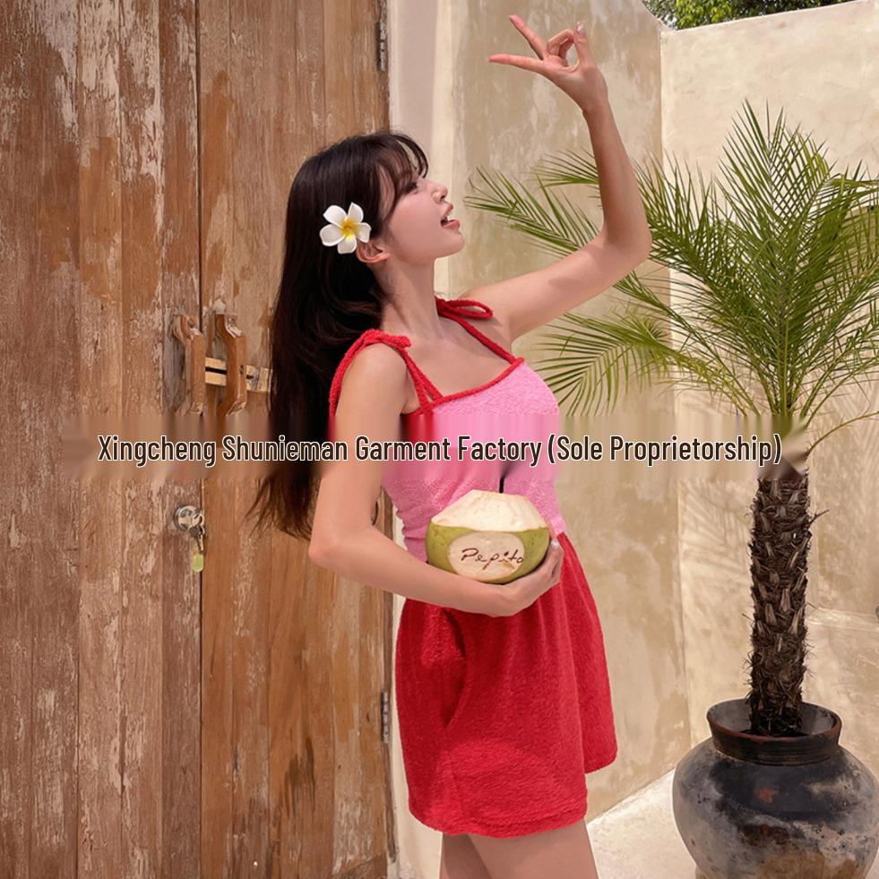 Korean Women's Conservative High-Waist Bikini Swimsuit with Skirt and Pants