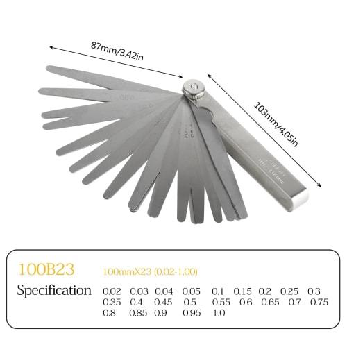 Andux Gap Gauge with Numerical Display, 100mm X 10/13/16/17/23 Sheets, Thickness Gauge for Measuring Thickness and Thinness, SC-01 (100mm X 23)