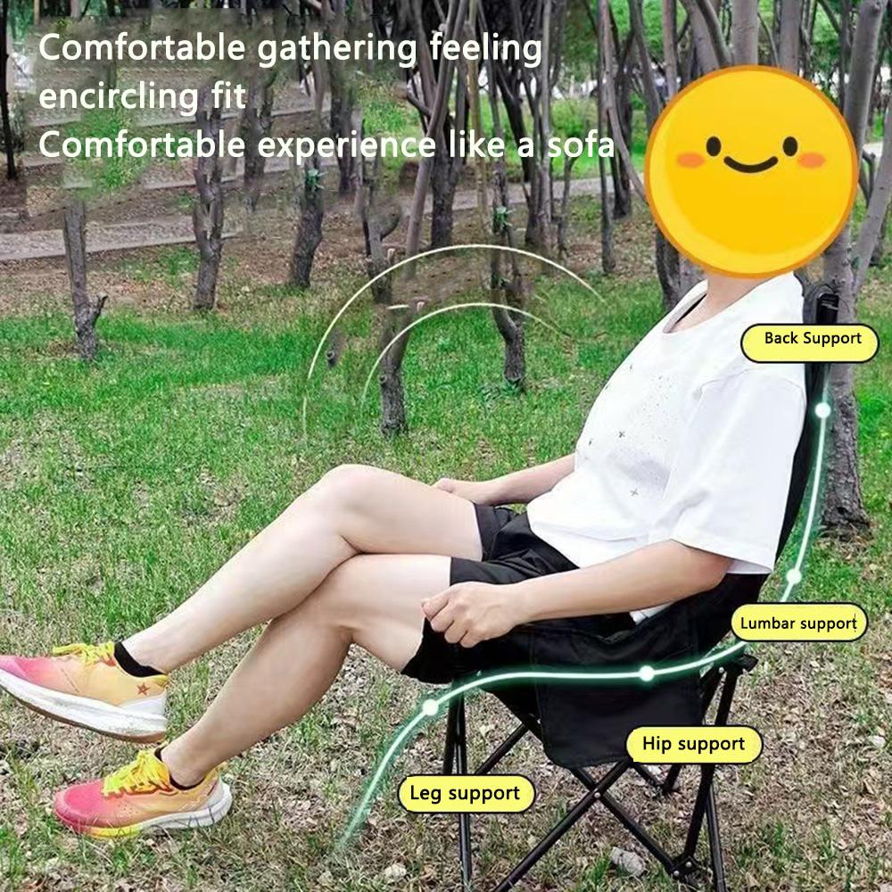Padded Comfy Folding Camping Chair High-Back Adjustable Moon Chair Supports 550lbs for Camping & Outdoor Sketching, Hiking