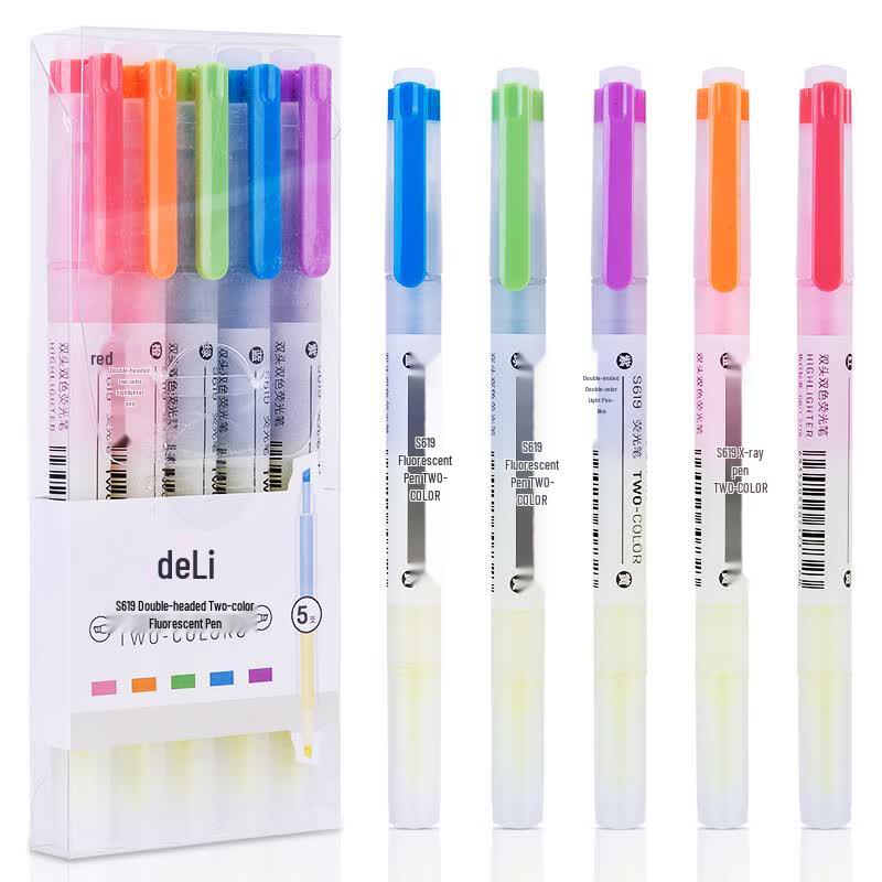 Deli S619 Double-Ended Dual-Tip Highlighter Pen Set