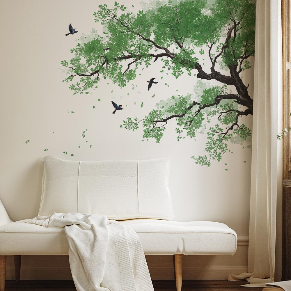 Personalized and Fresh Countryside Trees and Flying Birds Study Room Home Wall Beautification Stickers