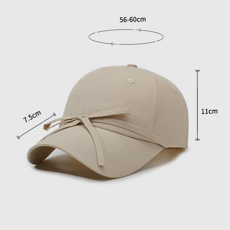 Summer Solid Color Quick-Drying Strap Solid Color Bow Baseball Cap Women's Outdoor Camping Sunshade Cap