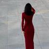 Retro red turtleneck knitted dress women's autumn and winter new high-end sexy slim bottom hip-wrapped dress
