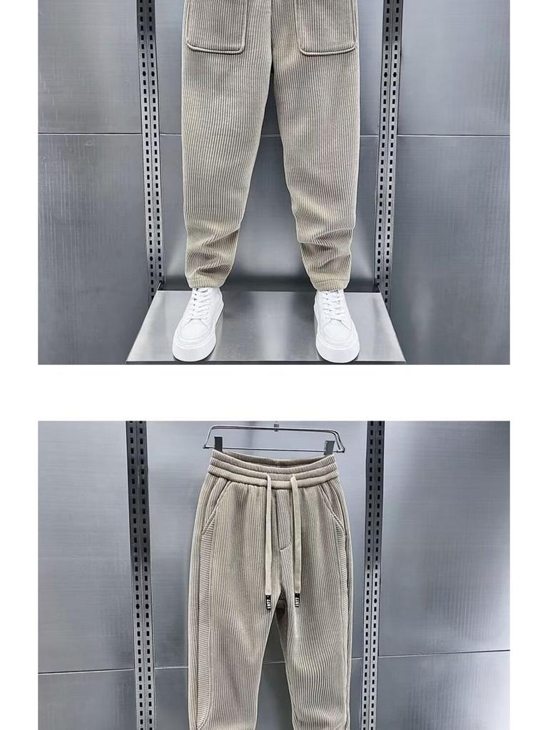 Herren Herbst/Winter Plus Samt Haremshose, Elastischer Bund, Unifarben, Trendiger Stichmanschette, Lässige Sportbekleidung