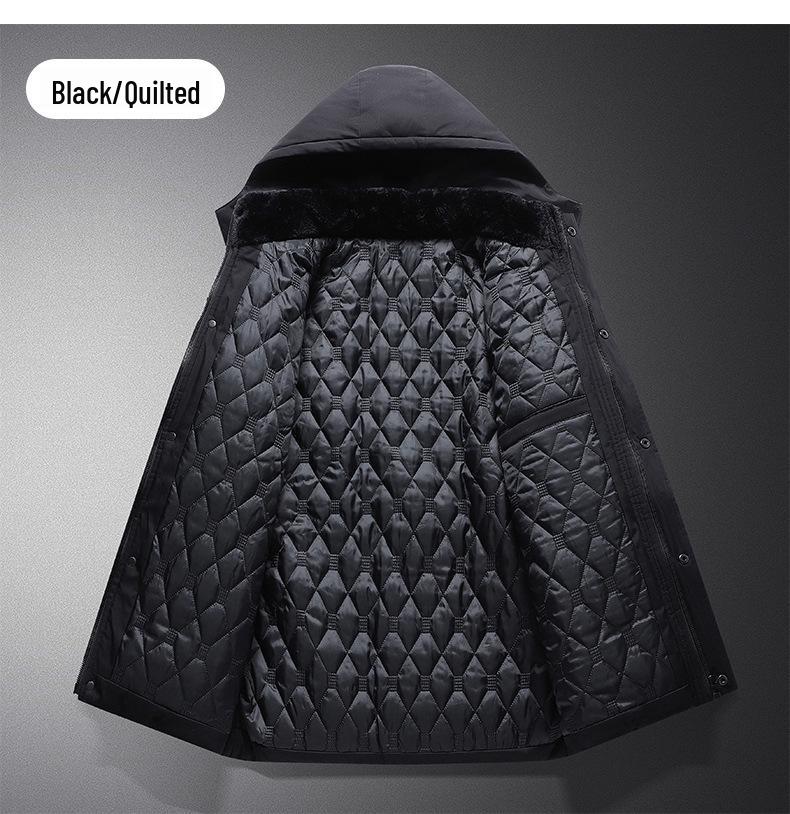 Men's Winter Hooded Cotton Coat - Versatile Medium to Long Style for Middle-Aged and Elderly