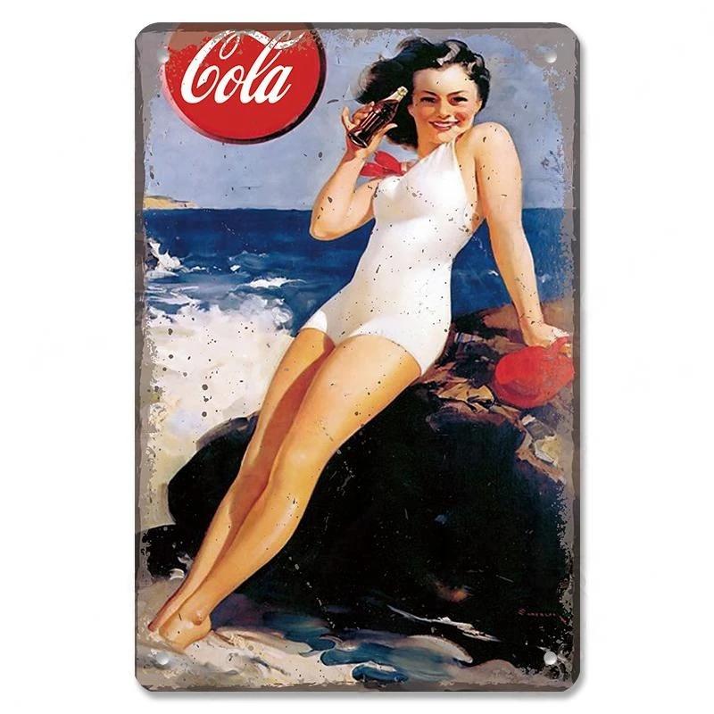 Vintage Cola PinUp Girls Metal Poster Tin Signs Retro Wall Art Decor for Bar Pub Garage Club Man Cave Cafe