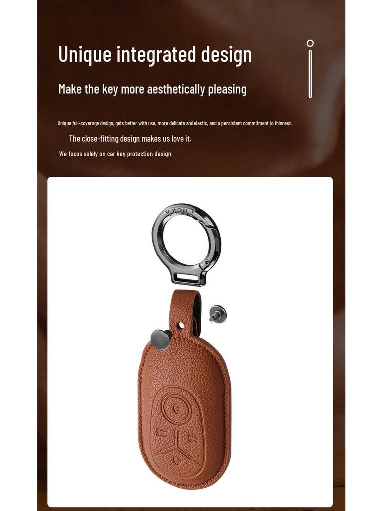 Geely Key Case in Genuine Leather for Xingyue, Boyue, Galaxy, Xingyuan, Emgrand, Xingrui, BinYue, ICON, and BinRui Models.