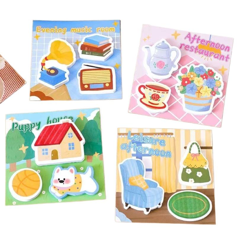 Lovely Creative Scene Sticky Notes with High Appearance and Cute Combination Collage Paper Stickers Student Kawai Stationery