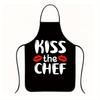 "Kiss the Chef" BBQ Apron Black with White Print, Perfect for Cooking, Grilling Parties, and Outdoor Use, Fun Kitchen Accessory