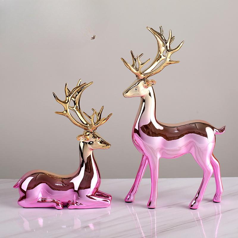 Electroplating Gold Deer TV Cabinet Entrance Ornaments Home Decoration Living Room Resin Craft Decoration