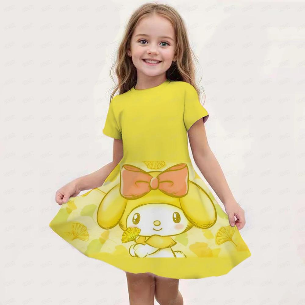 New Summer Girls Dress Fashion Cartoon Cute Cinnamoroll &Hello Kitty 3D Printing Dresses Kids Short Sleeve Princess Clothing