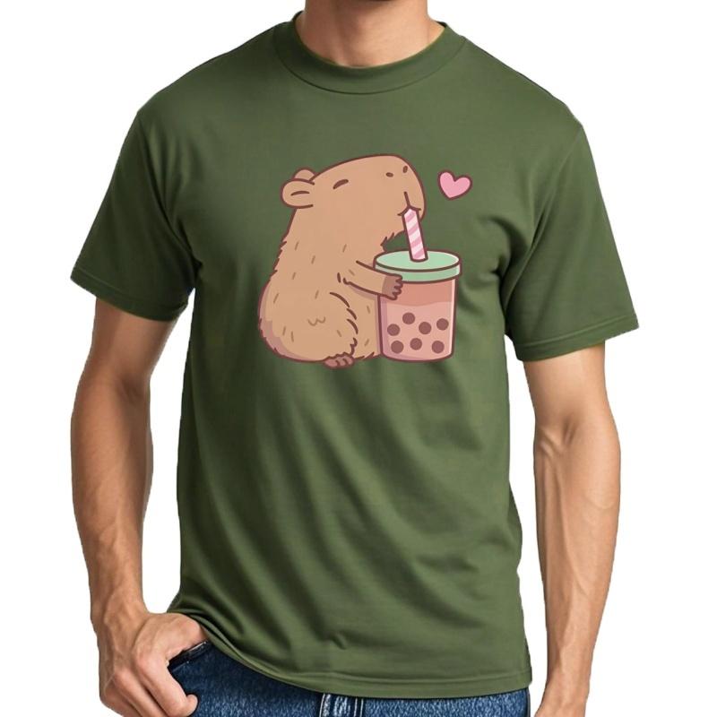 Camisetas con estampado de té de burbujas de Capybara Loves para mujer  camisetas informales de