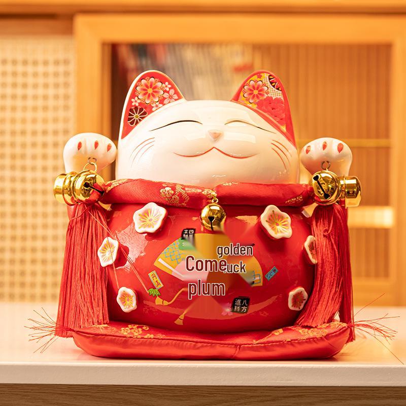 Lucky Cat Ceramic Piggy Bank | Creative Japanese Ornament | Cute Mini Gift for Birthdays or Store Opening