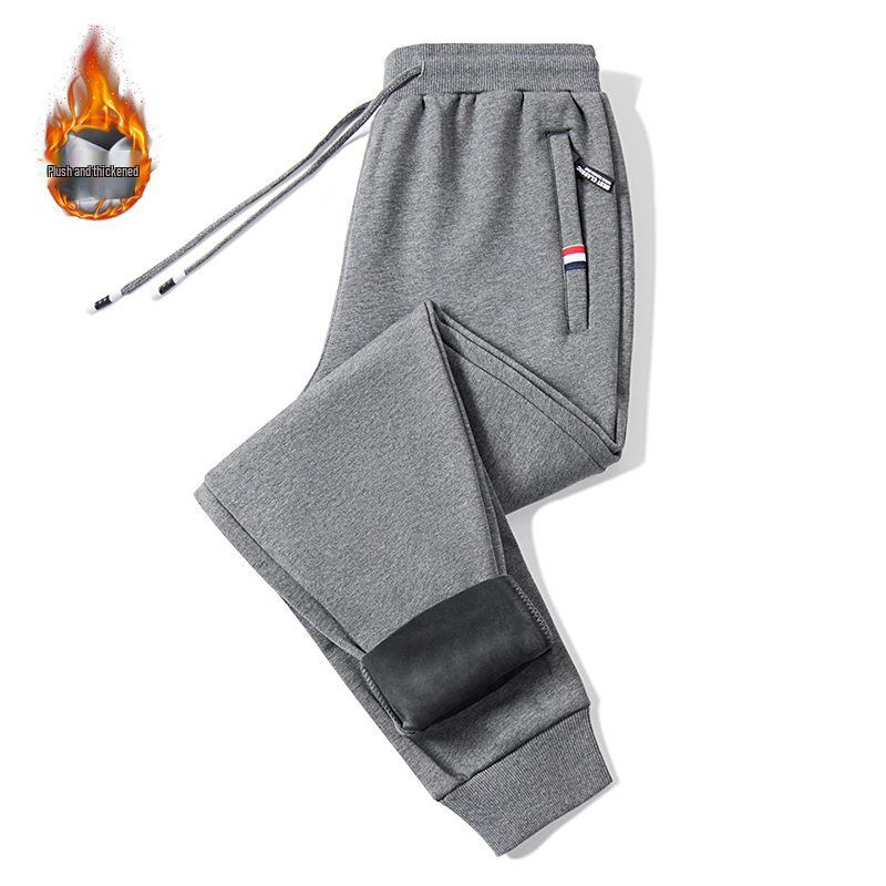 Men's Plus Size Fleece-Lined Winter Sports Sweatpants with Zip Pockets
