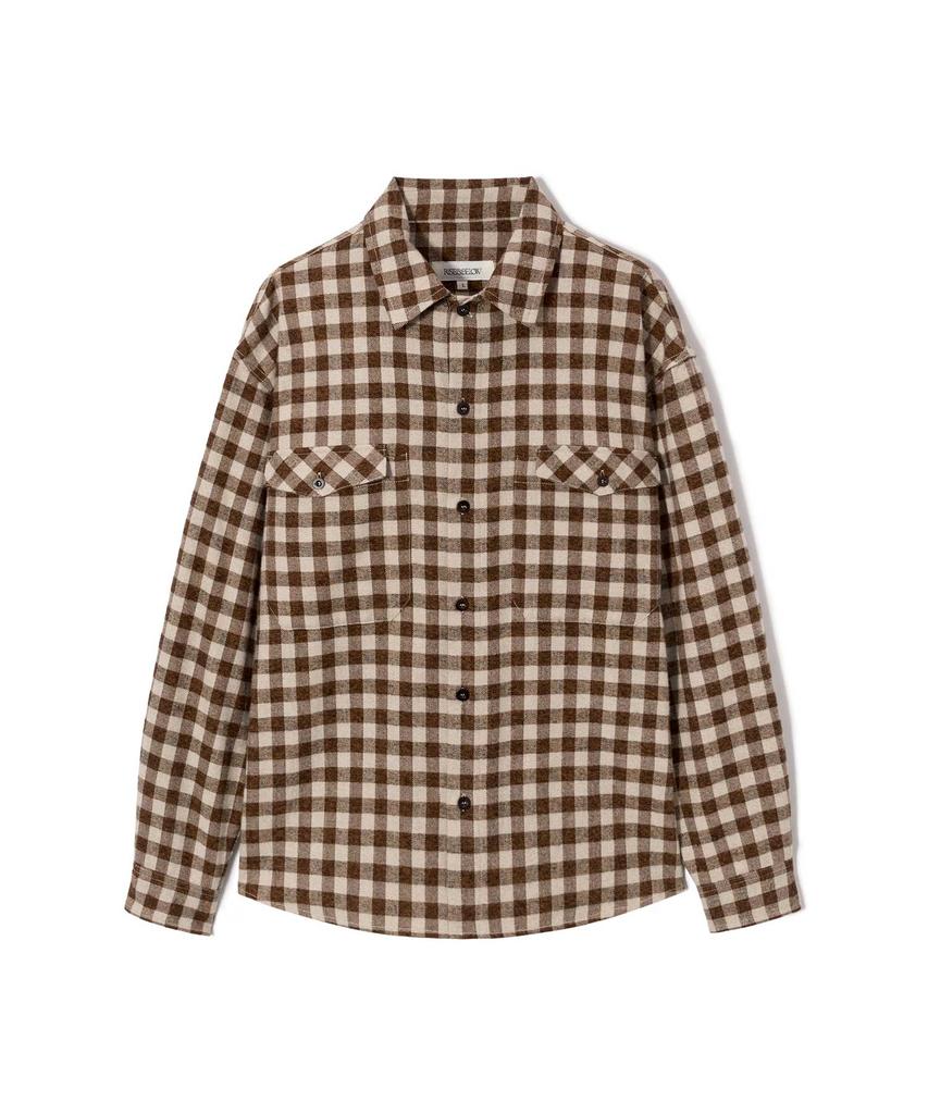 RISE&BELOW Gingham Check Flannel Utility Overshirt Brown Gingham