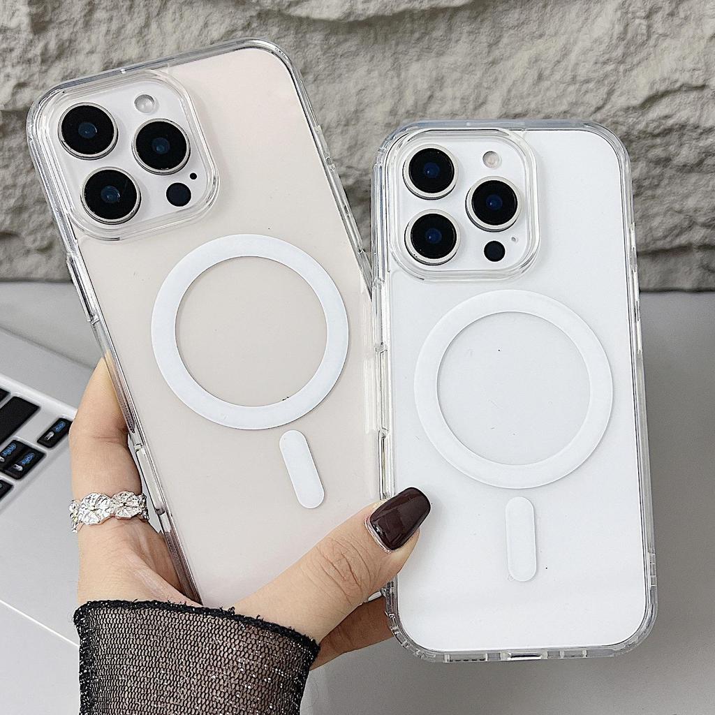 Transparent Magnetic Case with Touch Button for iPhone 17Ai/16 Pro Max/Plus
