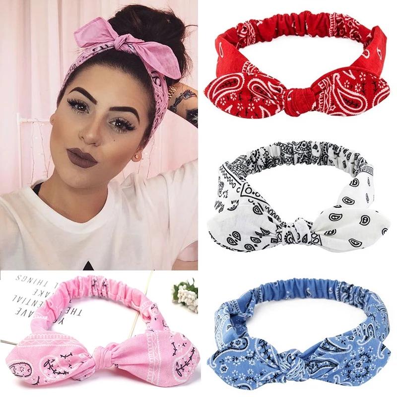 Bentite boho cu funde pentru femei Bandana vintage cachelure cu flori Imprimate bentiță elastică pentru ureche de iepure Bandaj cu imprimeu caju Accesorii drăguțe pentru păr