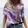 New Marble Gradient 3D Print T-Shirts Women V-Neck Short Sleeve T Shirt Y2k Harajuku Oversized