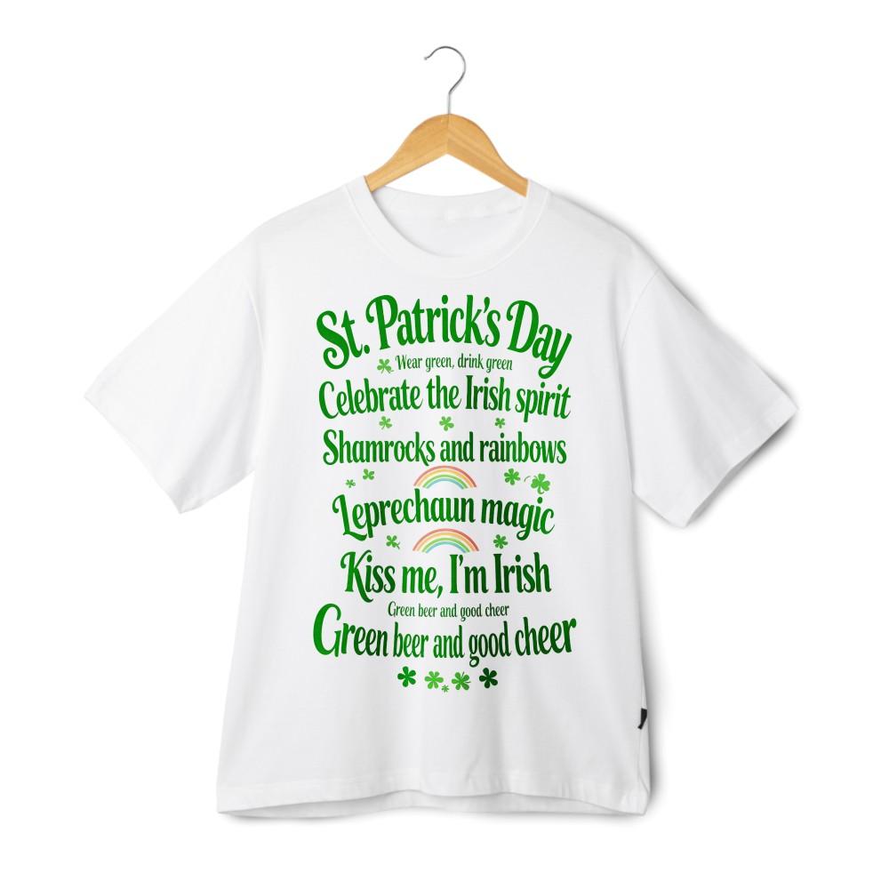 Unisex Tshirt St Patrick s Day Irish Spirit Shamrock Rainbow Leprechaun White L