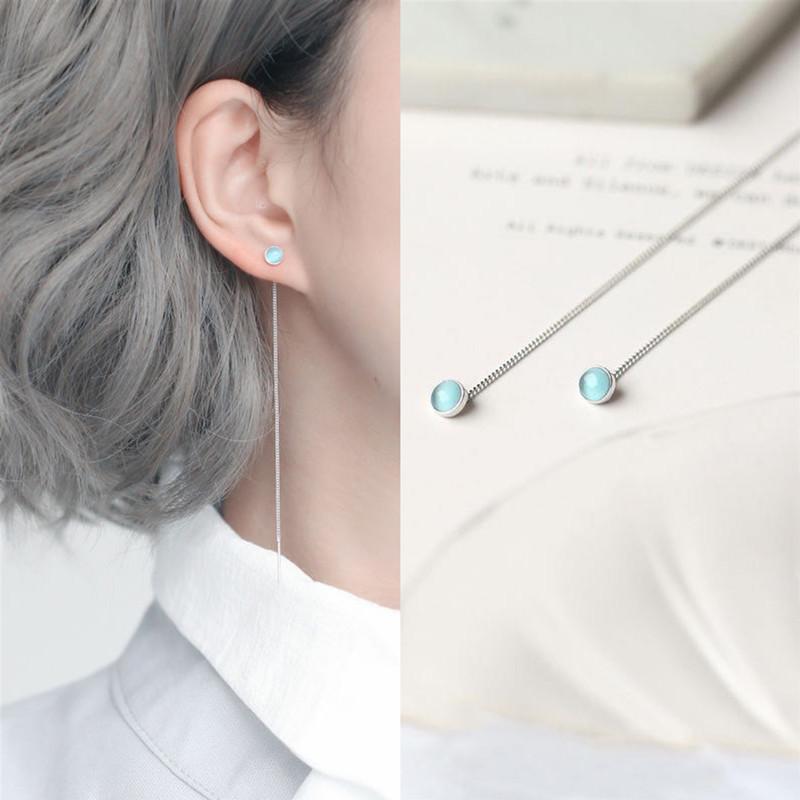 Drop Ear Line Langhengende øredobber for kvinner Rose gullfarge Zircon Crystal Piercing Threader Øredobber Øretilbehør Smykker