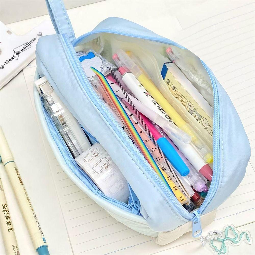 Large Capacity Pencil Pouch 2-Layer Stationery Bag Portable Pen Bag  Students