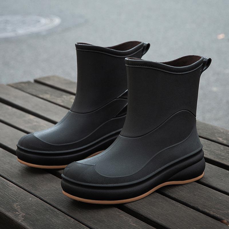 

Женские водонепроницаемые нескользящие модные резиновые сапоги в корейском стиле - короткий дизайн без застежек для всех сезонов 37 чёрный