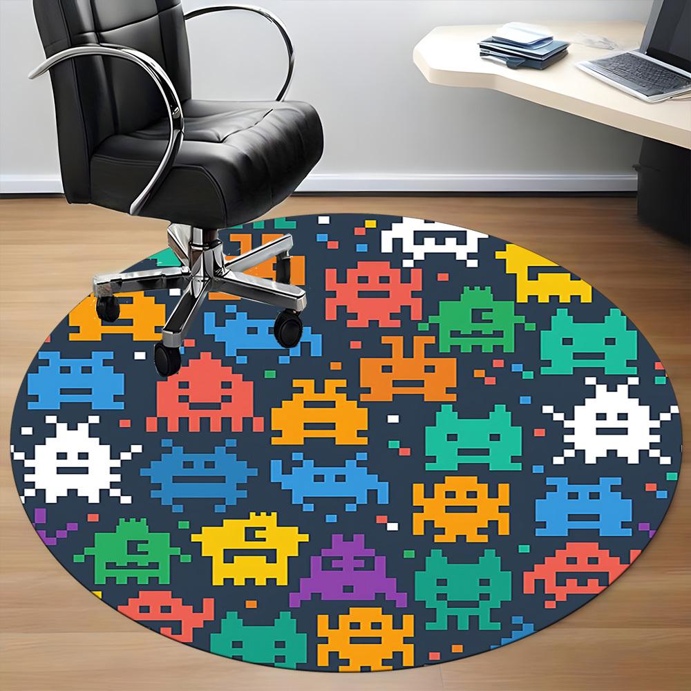 1pc Space Pixel Art Office Round Area Rug, Indoor Mat Suitable For Office, Under Office Chairs Bedroom Living Room Home Decor, Room Deco, 090