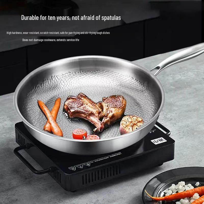 Premium Titanium Non-stick Hammered Frying Pan with Steel Layer, Ideal for Steaks, Flat-Bottomed Design