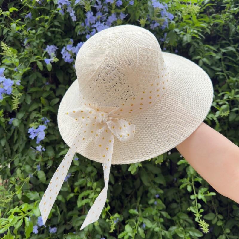 Summer Straw Hat For Women With Wide Brim And Bow Tie Sunshade Sun Hat