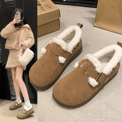 Winter Retro Ugly Cute Velvet Small Cotton Shoes Women's Casual Warm Beanie Shoes Women's Flat Lazy Shoes Women