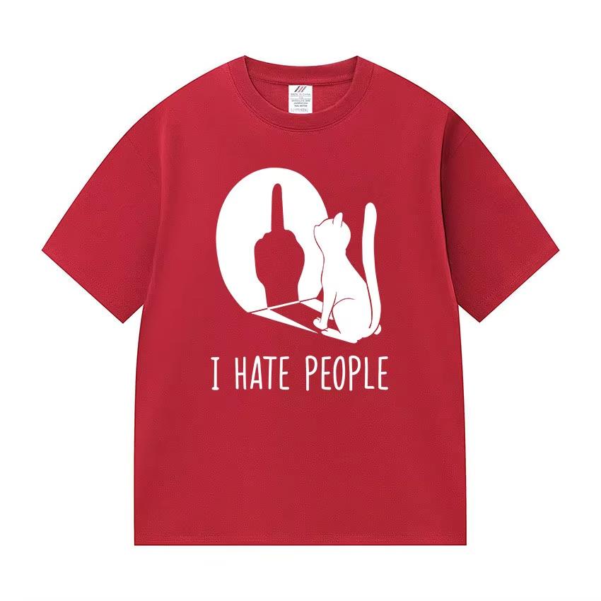 Cat Shadow I Hate People Middle Finger TShirt Humor Funny Kitty Meme Graphic T Shirt Casual Fashion ONeck Short Sleeve Top