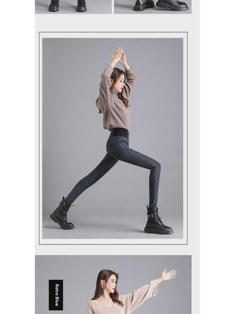 Women's Plus Size High Waist Velvet Pencil Pants - Slim Fit, Elastic, for Autumn/Winter