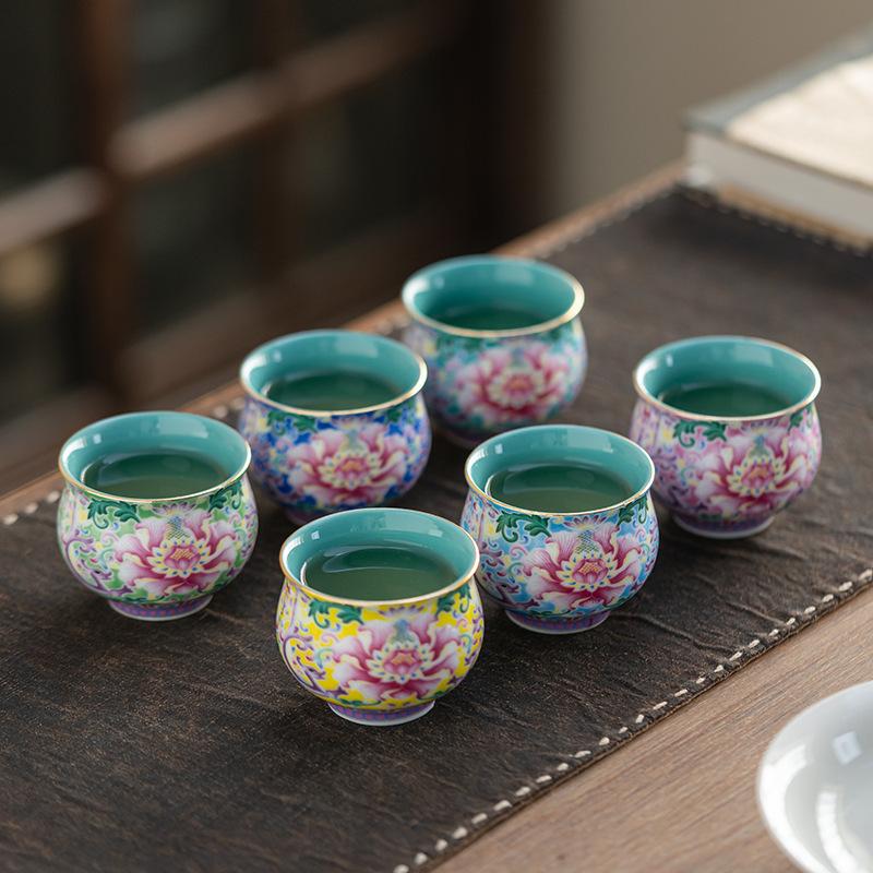 NEW Peony Enamel Painted Flower Master's Perfect Tea Retro Colorful Pottery Six-Color Cup National Trend Souvenir Gift Single Te