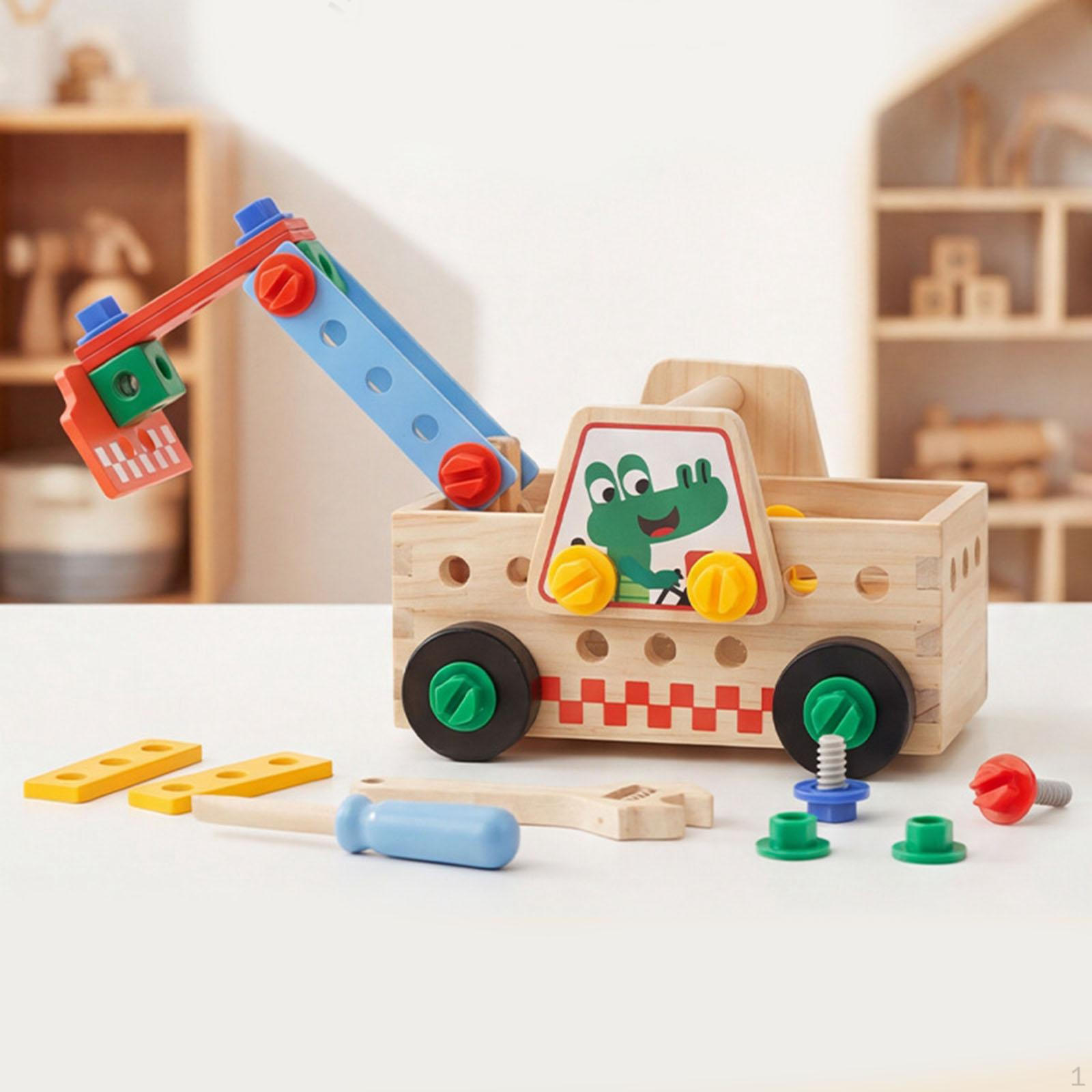 

Kids Wooden Truck Tool Set Construction Toys Learning Interactive Bench for Birthday